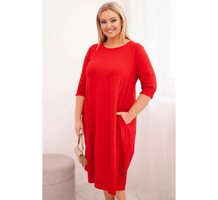 Dámská bavlněná sukýnka Plus Size s ohrnutým rukávem a kapsami červená Dámská bavlněná sukýnka Plus Size s ohrnutým rukávem a kapsami červená