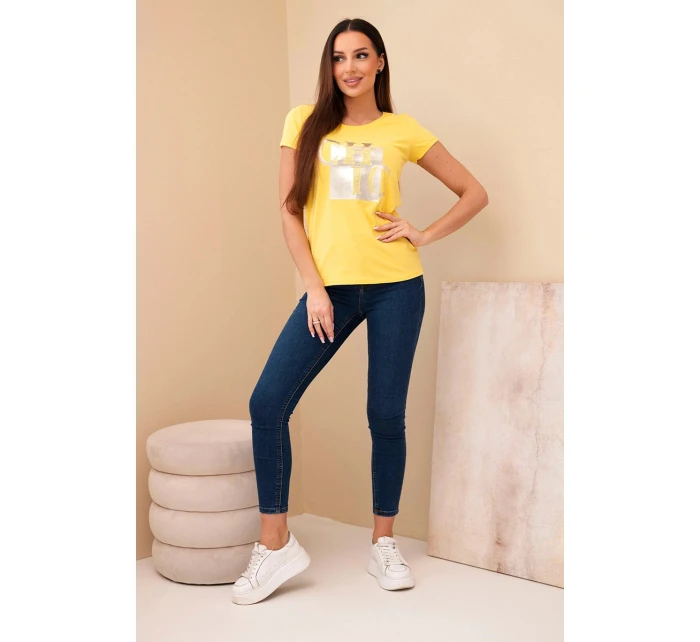 Dámske bavlnené tričko s potlačou CHIC žlté