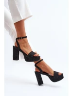 Džínové sandály na podpatku černé model 21649730 - Boto