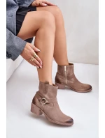 Zazoo 60477 Zamszowe Ocieplane Botki Na Obcasie Beżowe