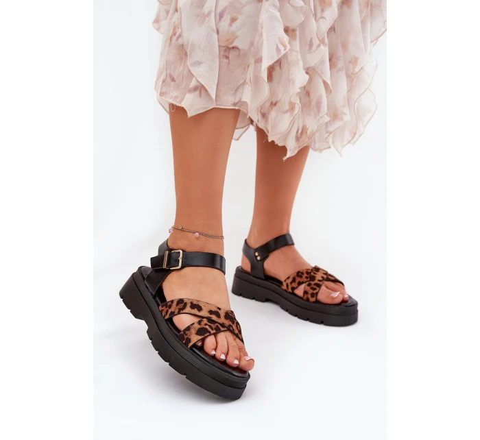 Dámské sandály na platformě s leopardím vzorem hnědé model 21688431 - Boto