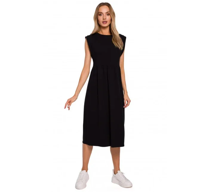 M581 Šaty bez rukávov s vysokým pásom - čierne