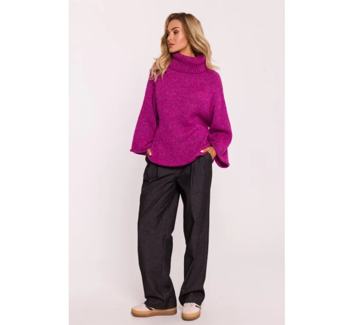 M822 Trapézový sveter s rolákom - amarant