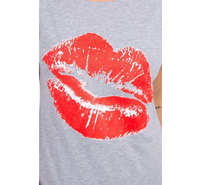 Blúzka s potlačou pier šedá Blúzka s potlačou pier šedá