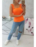 Blúzka s volánikmi bez ramienok oranžová neónová