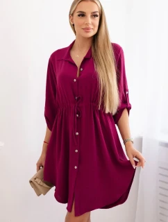 Šaty se zapínáním na knoflíky a zavazováním v pase švestka