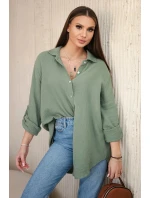 Bavlnená mušelínová košeľa oversize khaki