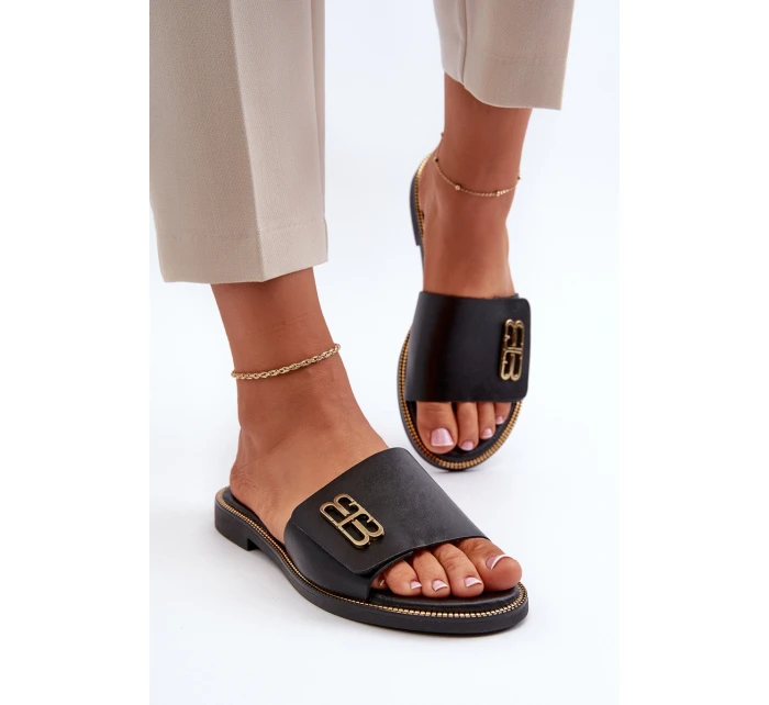 Zazoo 40384 Eleganckie Skórzane Klapki Damskie Czarne