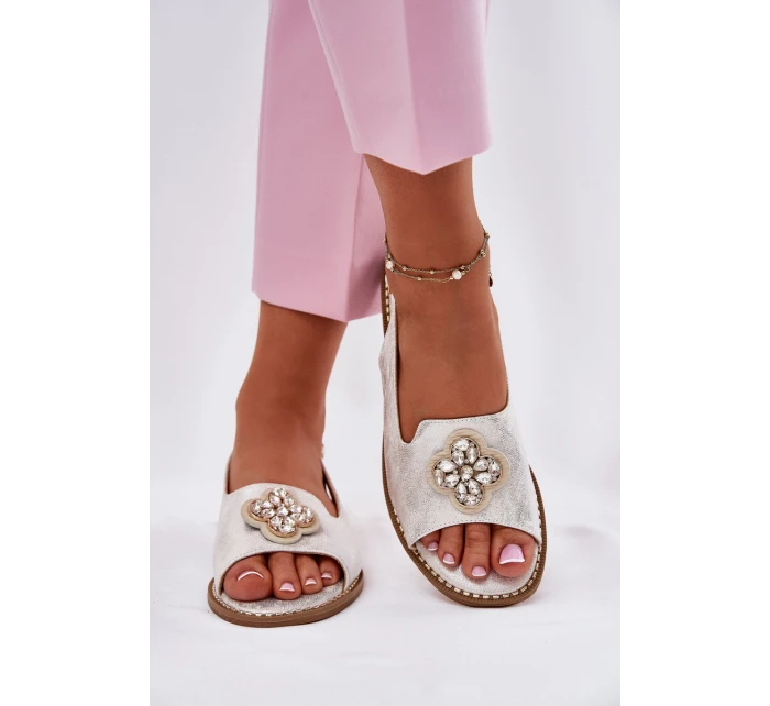 Sandały Damskie Na Płaskim Obcasie Z Ozdobnym Detalem S.Barski KV51-080 Srebrne