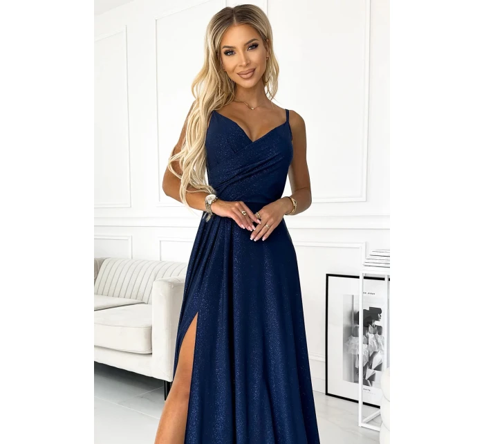 Dámske elegantné šaty 299-10 tmavomodré - Numoco