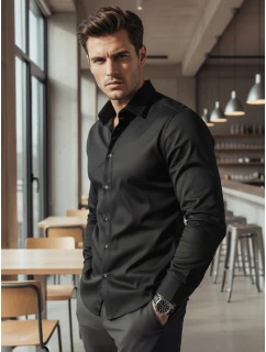 Pánska elegantná hladká čierna košeľa SLIM FIT FashionStreet DX2599