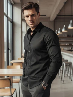 Pánská elegantní hladká černá košile SLIM FIT Dstreet DX2599