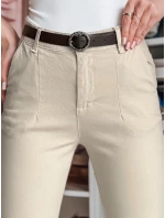 Dámské kalhoty slim fit s páskem světle béžové Dstreet model 21986245 - FashionStreet