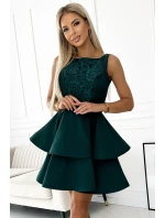 LAURA  zelené rozšířené dámské šaty s krajkovou vrchní částí model 19002767 - numoco