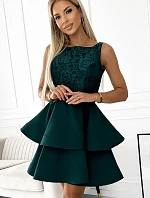 205-4 LAURA dvojité rozšírené šaty s čipkou - BOTTLE GREEN