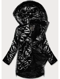 Ľahká čierna lesklá dámska bunda s lemovkami (LD7258BIG)