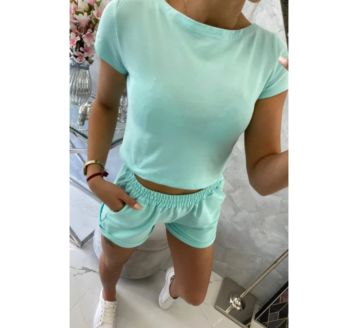 Bavlněná souprava se šortkami mint