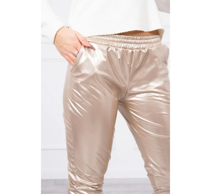 Dvojvrstvové velúrové nohavice béžové