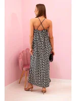 Dámské šaty na ramínka s geometrickým vzorem černý