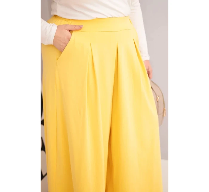 Dámske Plus veľkosť bavlnené nohavice so širokým strihom a voľným strihom žltá Dámske Plus veľkosť bavlnené nohavice so širokým strihom a voľným strihom žltá