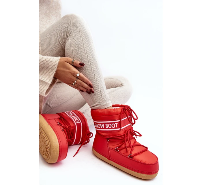 Damskie Wiązane Śniegowce Czerwone Soia