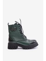 Zazoo 60486 Skórzane Botki Workery Ocieplane Ciemnozielone