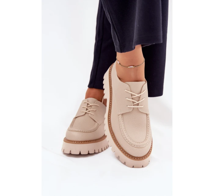 Półbuty Mokasyny Damskie Ze Sznurowaniem Big Star NN274053 Beżowe