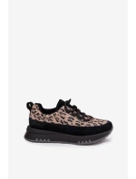 Semišové zateplené dámské tenisky na platformě model 21707621 Panterka Černé - VINCEZA