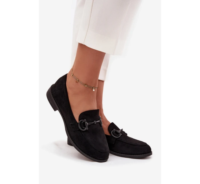 Mokasyny Damskie Z Ozdobnym Detalem Eko Zamszowe Czarne Ambria Mokasyny Damskie Z Ozdobnym Detalem Eko Zamszowe Czarne Ambria