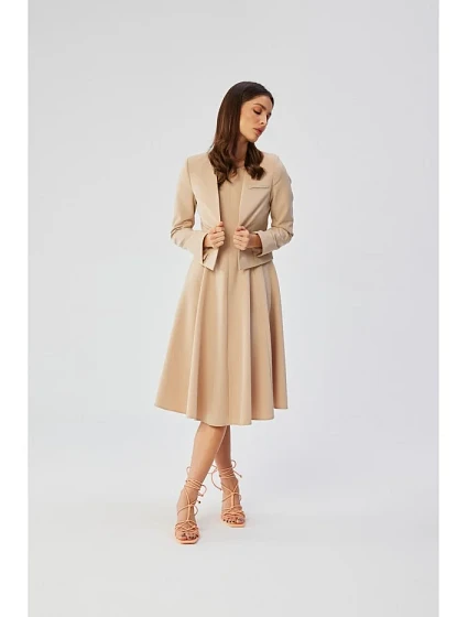 model 19647267 Přiléhavé šaty bez rukávů béžové - STYLOVE