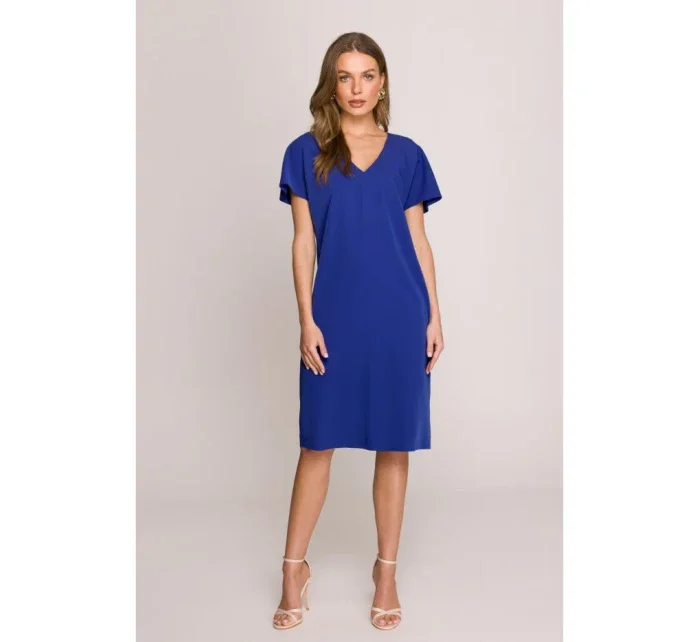S392 Šaty voľného strihu s výstrihom do V - kráľovská modrá S392 Šaty voľného strihu s výstrihom do V - kráľovská modrá