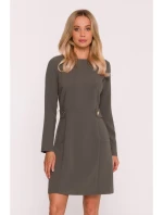 S419 Šaty s ozdobnými gombíkmi v páse - khaki