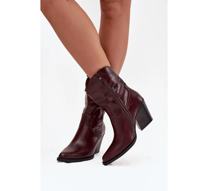 Dámske členkové topánky na podpätku D8271 Burgundy - Sweet Shoes Dámske členkové topánky na podpätku D8271 Burgundy - Sweet Shoes