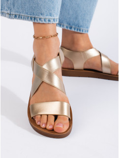 Klasické zlaté sandále na podpätku pre ženy