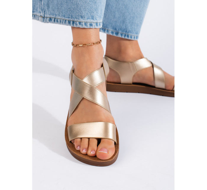 Klasické zlaté sandále na podpätku pre ženy