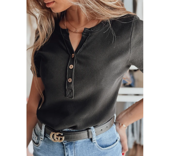 Dámská žebrovaná halenka LOOK černá Dstreet model 21988811 - FashionStreet