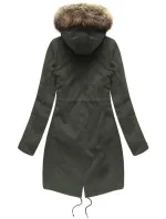 Dámská zimní bunda parka v army barvě s kapucí a odepínací kožešinovou podšívkou model 21242121 - Libland
