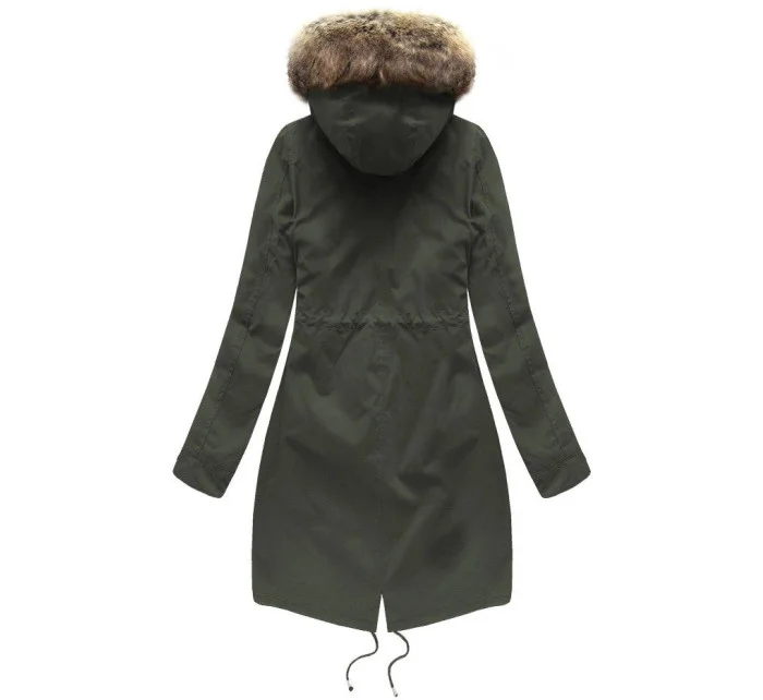 Dámská zimní bunda parka v army barvě s kapucí a odepínací kožešinovou podšívkou model 21242121 - Libland