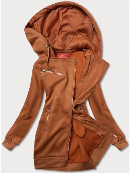 Dlouhá dámská mikina v karamelové barvě s kapucí model 17630163 - LHD