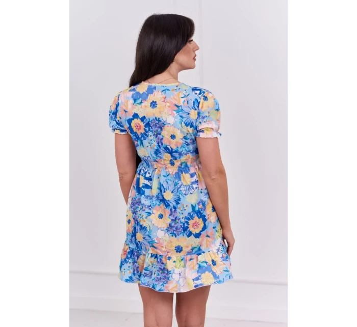 Kvetinové šaty s výstrihom do V modrej