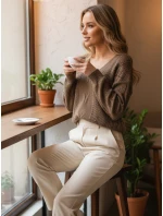 Dámsky sveter LACEONIA beige FashionStreet MY2404