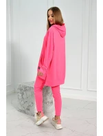 Sada s mikinou s kapucňou ružová neónová