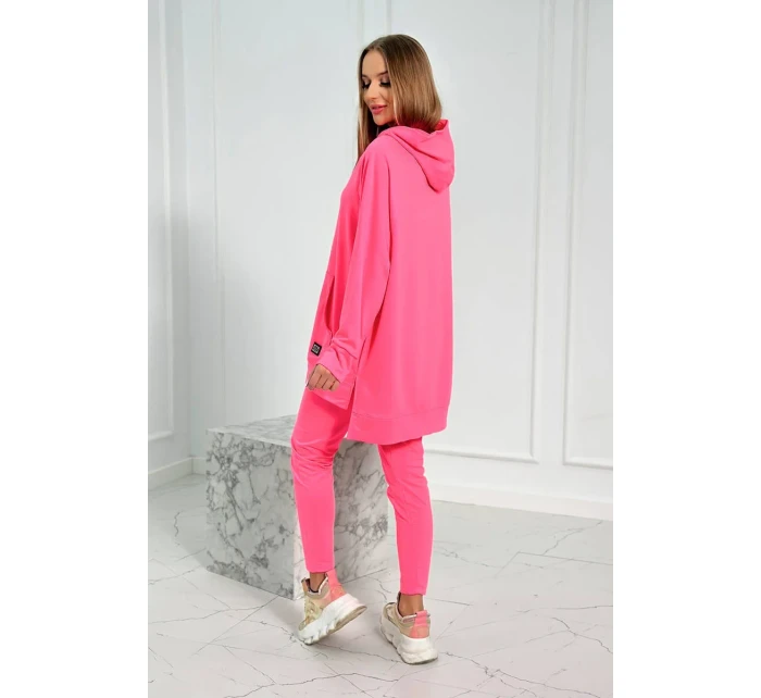 Sada s mikinou s kapucňou ružová neónová