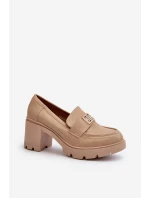 Dámské polobotky na masivním podpatku s ozdobou Beige model 21655247 - Boto