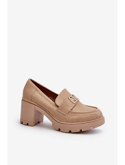 Dámské polobotky na masivním podpatku s ozdobou Beige model 21655247 - Boto