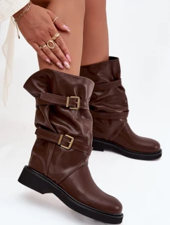 Dámske podkolienky s remienkami a prackami Halvessa - hnedé