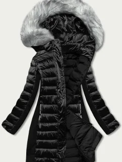 Dámska čierna zimná bunda z rôznych lepených materiálov (dk067-1)