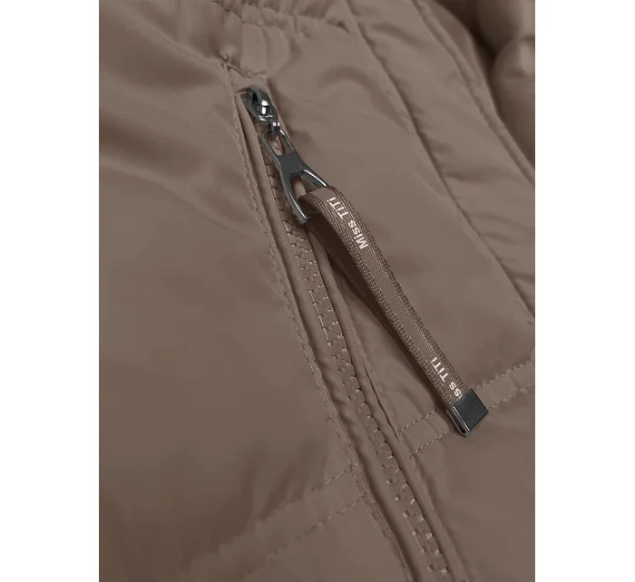 Volná béžová dámská vesta s kapucí model 19586851 - Miss TiTi Volná béžová dámská vesta s kapucí model 19586851 - Miss TiTi