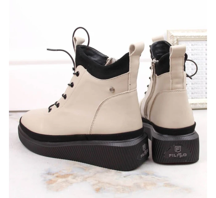 Filippo zateplené kožené topánky na platforme W PAW482 beige Filippo zateplené kožené topánky na platforme W PAW482 beige