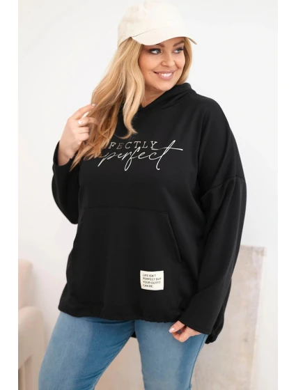 Dámská mikina Plus Size s kapucí a potiskem černá Dámská mikina Plus Size s kapucí a potiskem černá